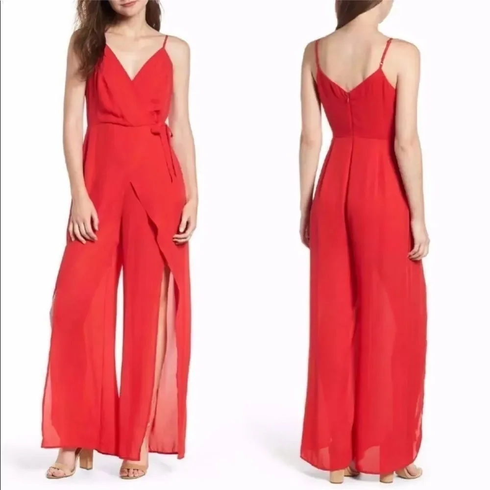 Leith Red Flowy Split hem wrap tank jumpsuit - Picture 8 of 8